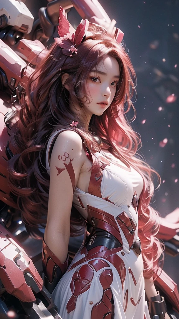 best quality,masterpiece,Ultra-high resolution,(photoactual:1.4),Volcanic rock background,beauty,noble,Phoenix Girl(Japanese Girls)18 years old,long red hair,Mid-chest,Phoenix dress,Floating,