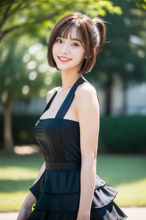 (((Best Quality, 8K, Masterpiece:1.3)), Focus: 1.2, Perfect Body Beauty: 1.4, Buttocks: 1.2, ((Layered Haircut, Breasts: 1.2)),
1girl, A gorgeous woman, age28, walking in a park, medium breasts, slim waist, toned body proportions,
wearing trendy Korean fashion,
Bandeau Dress: 1.1, kind Smile, Highly Detailed Face and Skin Texture, Beautiful Eyes, Detailed Eyes, Double Eyelids, Whitened Skin, Short Hair side bangs, Bob Hair, ponytail, masterpiece, Bokeh, SFW, Safe For Work)