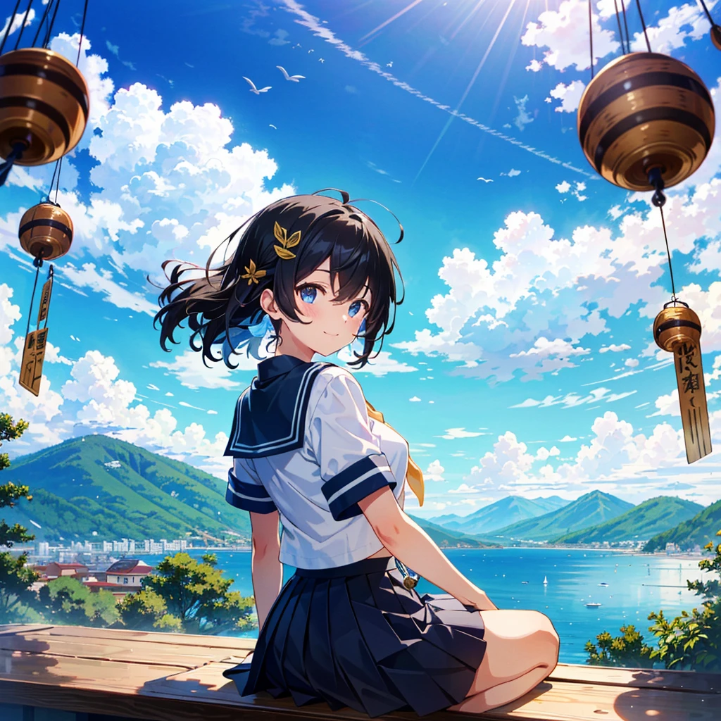 [Waiani-NSFW-PoniXL:100],
Score_9, Score_8_up, Score_7_up, Score_6_up, Score_5_up, Score_4_up, Masterpiece, Best Quality, Source Anime, Shiodare,

Rating safety,

From behind (Buckshot: 1.2), from below,
1girl, solo, sitting, smiling,
Japanese-style room, summer (wind chime hanging: 1.5),
Blue sky, mountains, sunlight, cumulonimbus clouds,
break
15 years old, , (black hair), wavy hair, (hair between the eyes: 0.7), (light blue scrunchie: 1.0), (small breasts: 1.2), light blue eyes, sagging hair,

BREAK Serafuku, white shirt, white sleeves, short sleeves, sleeve line, navy blue sailor collar, light blue neckerchief,

BREAK (Navy Skirt), (Pleated Skirt, Mini Skirt: 1.0),