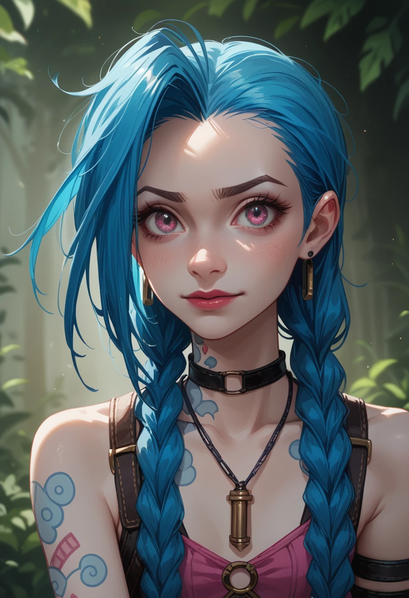 [Jinx League of Legends], Jinx Lol, masterpiece, (Best quality: 1.2), (a high resolution), (top quality), (8 K, 4K, difficult), (whole body), short pink