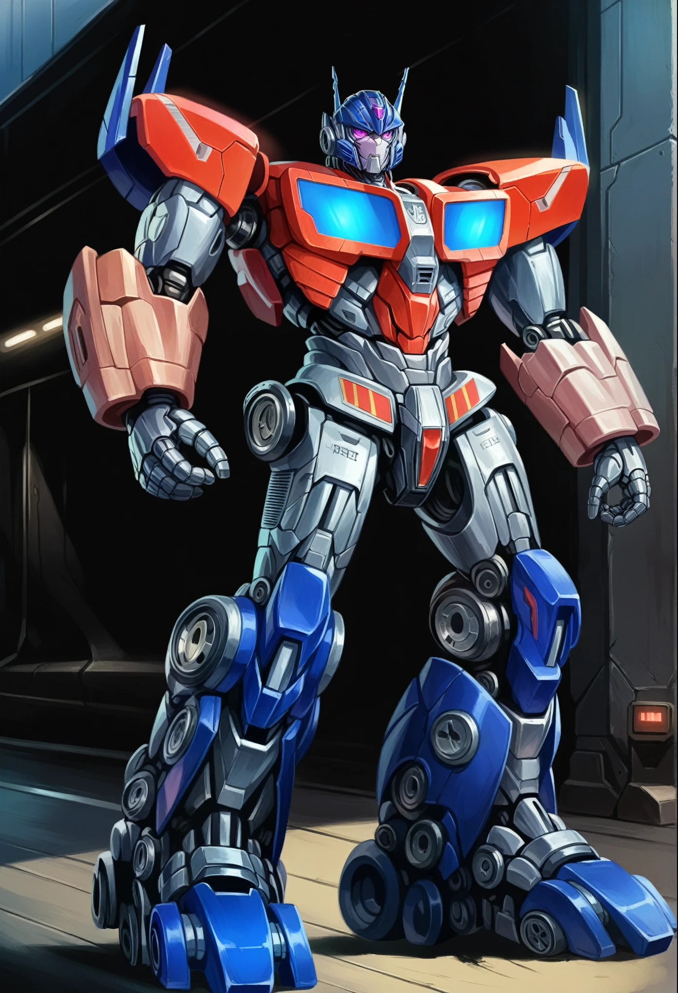 Optimus Prime TLK, mecha, highly detailed, hyperrealistic, cinematic lighting, 8k, intricate mechanical details, futuristic, dramatic pose, powerful, metallic textures, glowing energy, intense colors, cinematic angle, epic scale, photorealistic, award-winning digital art