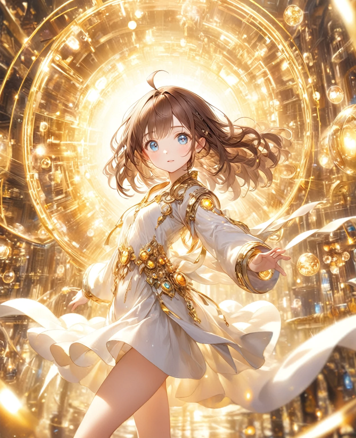 (Highest quality,8k,32K,masterpiece,Ultra-high resolution :1.2 ),born,One girl,Super cute,Natural light,Clear, shining eyes,20-year-old,Fair skin,Electronic world fantasy background,Brown Hair,