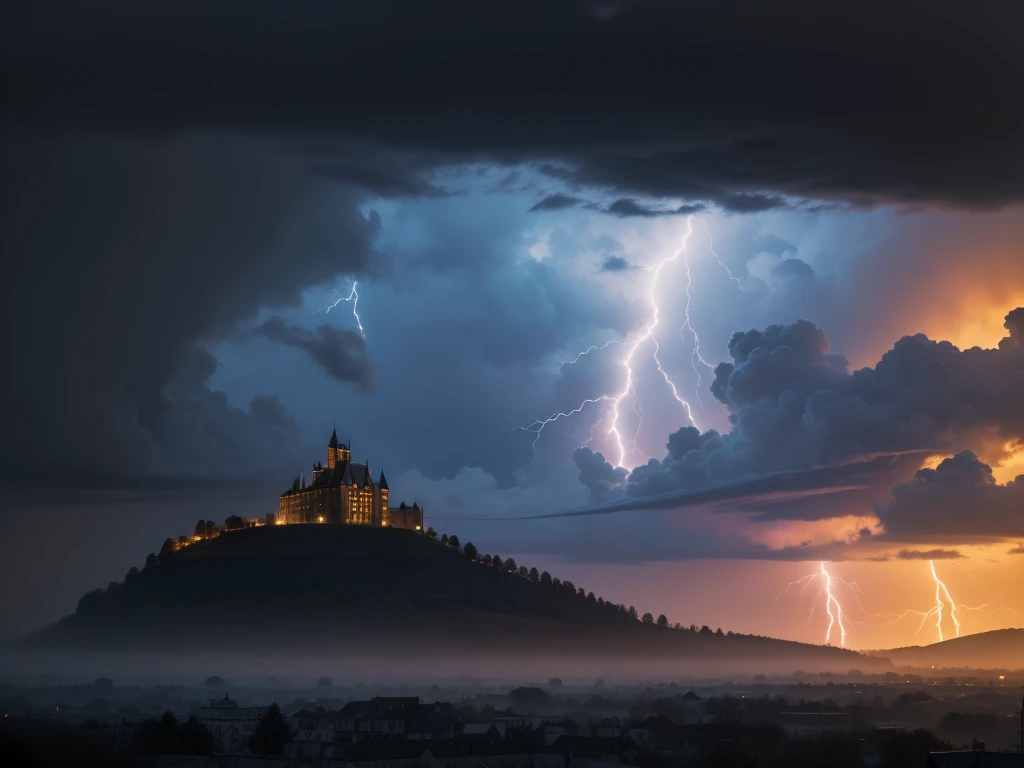 (late afternoon):0.9, (dense atmosphere):0.8, (feeling cold):0.7, (castle):1.2, (medieval):1.1, (storm):1.4, (lightning):1.3, (rain):1.2, (drizzle):1.2, (detailed 8k):1.5.