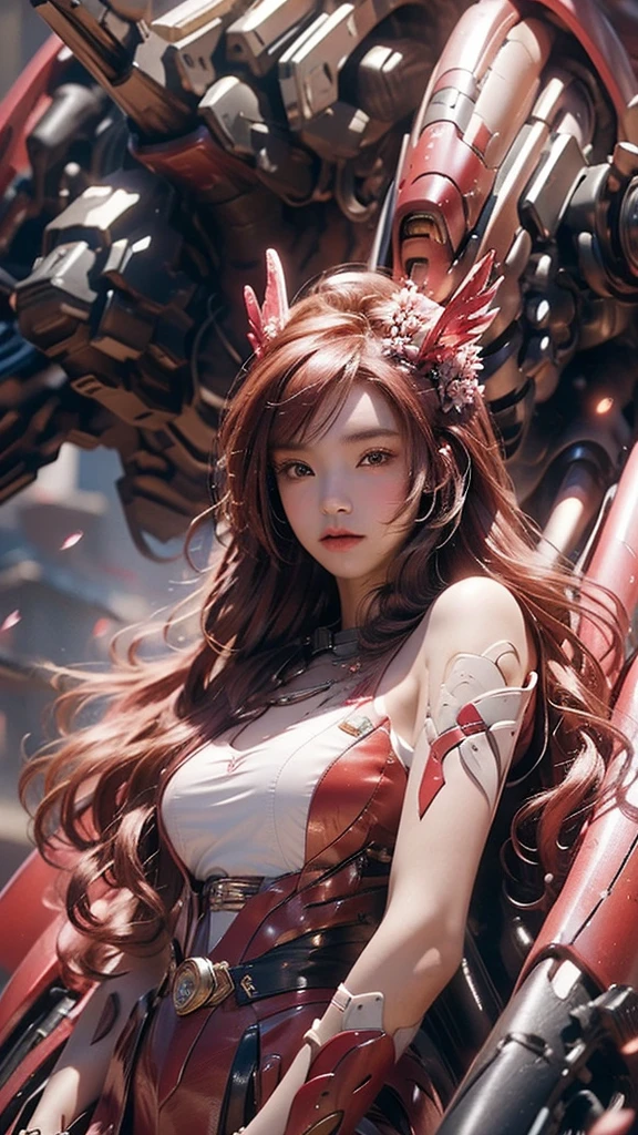 best quality,masterpiece,Ultra-high resolution,(photoactual:1.4),Volcanic rock background,beauty,noble,Phoenix Girl(Japanese Girls)18 years old,long red hair,Mid-chest,Phoenix dress,Floating,