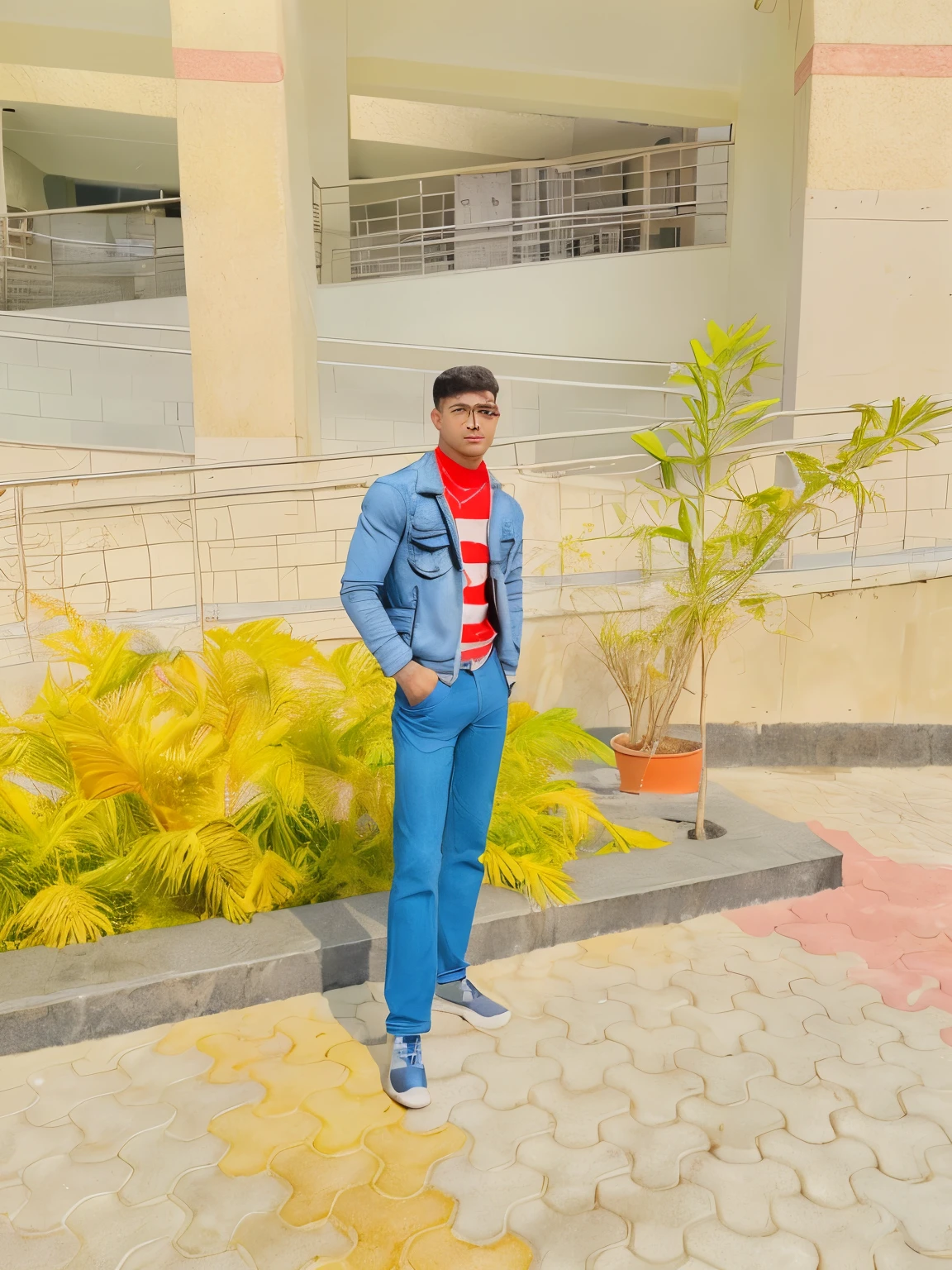 On moon | outfit change | and body builder type body | wether change