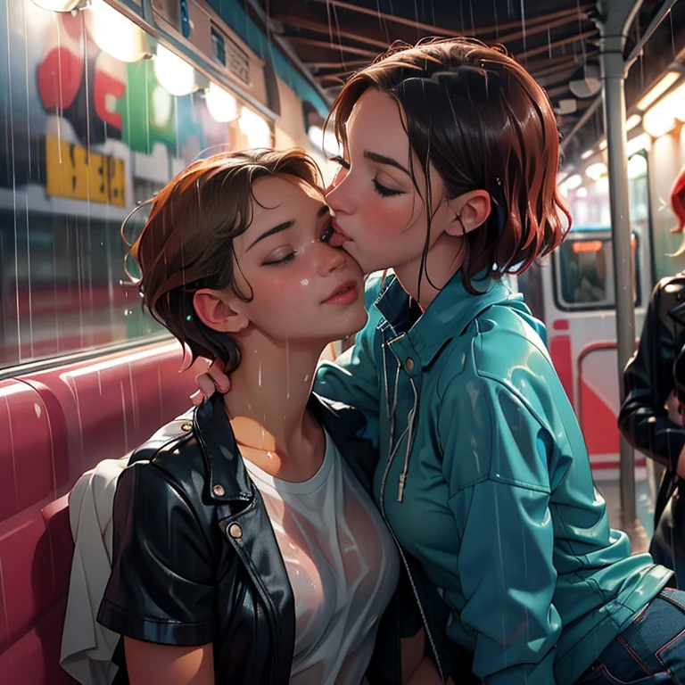 sexy girl in the bus, kissing boys, crowded