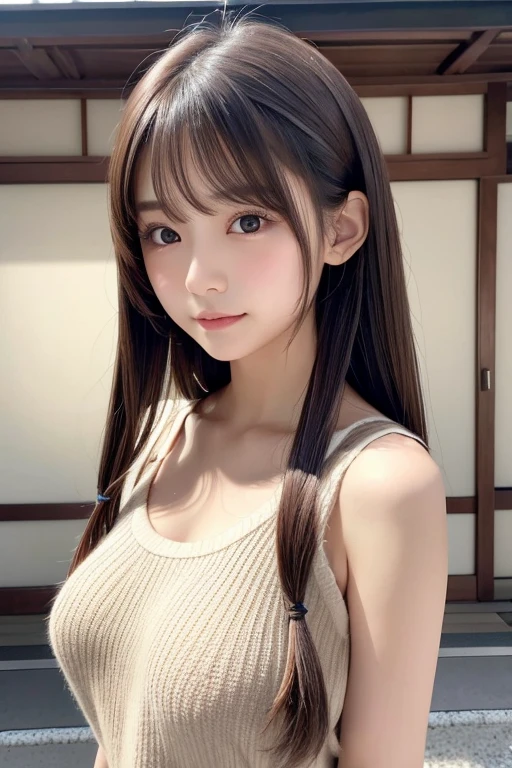 High resolution, high resolution, Attention to detail,, Anatomically correct, sharp, gray bachairground、((Japanese)), alone,snow-white shairin,fair shairin、Fuller lips、very cute、Small breasts、Small breasts、An ennui loohair、 Shapely breasts, mesh brown hair、Twin tails、short hairのTwin tails、short hair、Stylish dresses、(((Stand upright, Facing the center of the screen.))) ((Upper body angle))、RAW Photos、Highest quality、Super Resolution、Best image quality、masterpiece、８hair