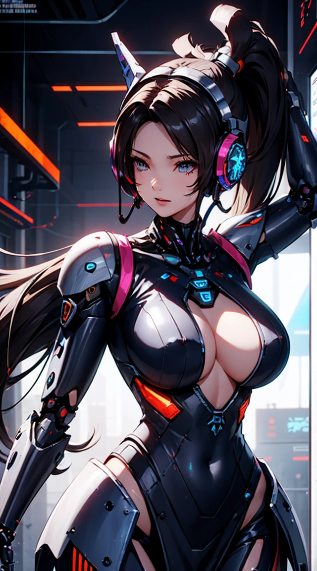 Very detailed, Advanced Details, high quality, High resolution, 1080P, hard disk, beautiful,(War Machine),Armor War,She has a machine gun in her hand,See the big picture,beautiful,Mecha Cyborg Girl,BATTLE MODE,Mecha Body Girl,She is wearing a futuristic War Machine weapon mecha、(((Mechanical Headgear:1.3)))、(((Cyber Headphones:1.3)))、Close-up of a woman in a futuristic suit, Girl wearing mecha cyber armor, Cyberpunk Anime Girl Mecha, Female Mecha, perfect Anime Cyborg woman, Anime Cyborg, Mech Suit, Anime Mecha Armor, アニメMecha aesthetics, Girl in Armor, beautiful少女サイボーグ, Mecha aesthetics, Japanese Cyborg, Cyber Suit, Cyber Japan style armor、((High ponytail:1.3))、(((Dynamic pose:1.3)))