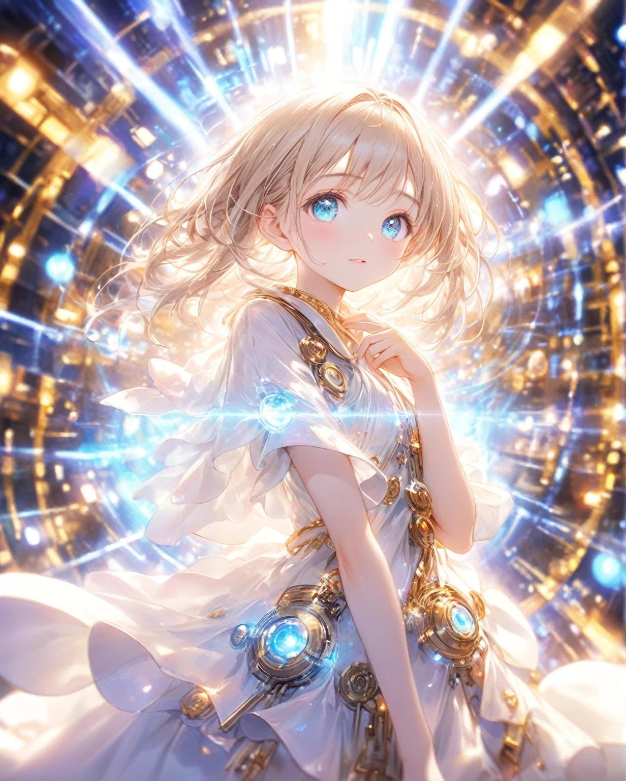 (Highest quality,8k,32K,masterpiece,Ultra-high resolution :1.2 ),born,One girl,Super cute,Natural light,Clear, shining eyes,20-year-old,Fair skin,Electronic world fantasy background,緑の髪の毛,
