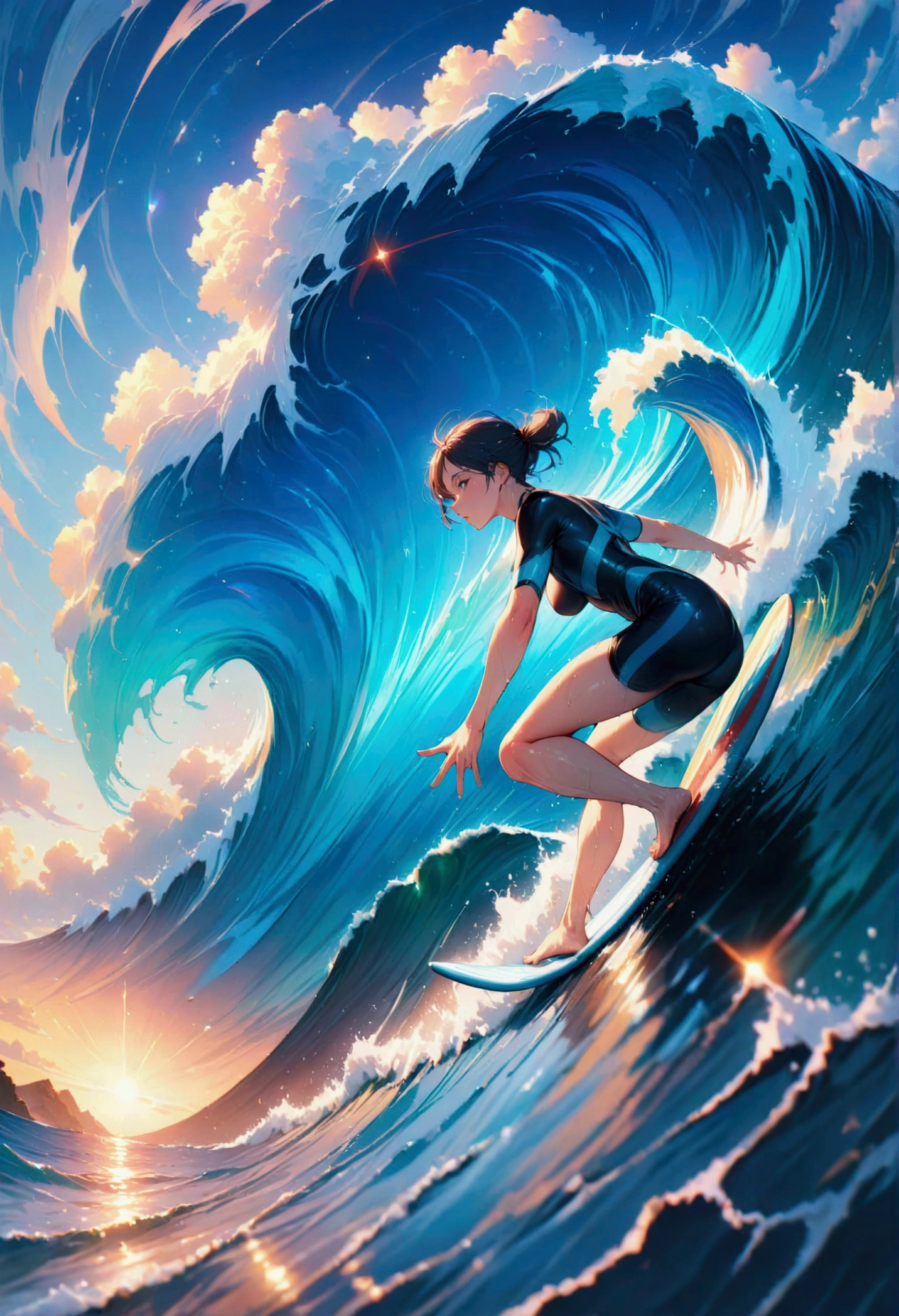 surfing, surfer, (masterpiece:1.2), best quality, high quality, Highres, (hyper detailed),