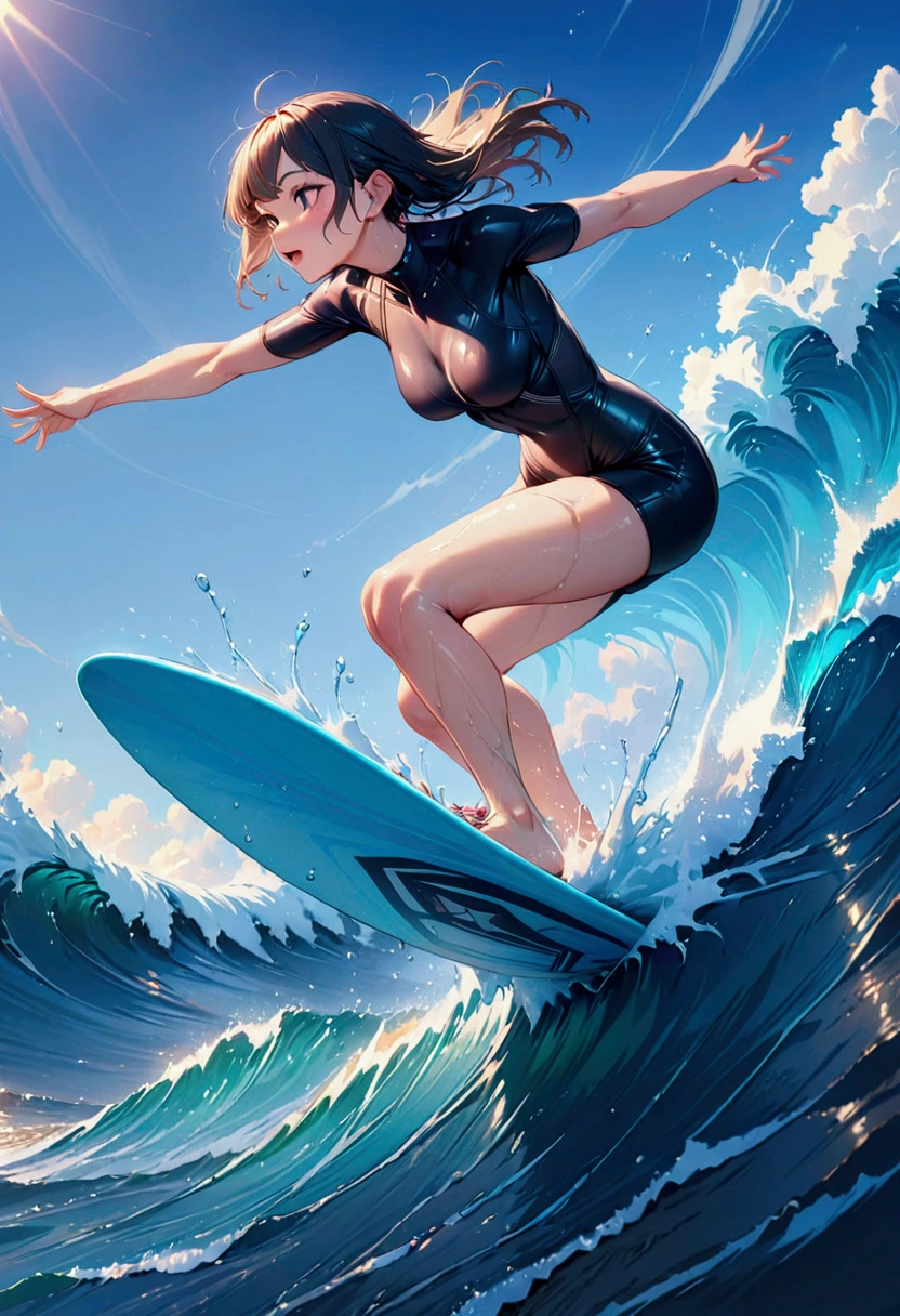 surfing, surfer, (masterpiece:1.2), best quality, high quality, Highres, (hyper detailed),