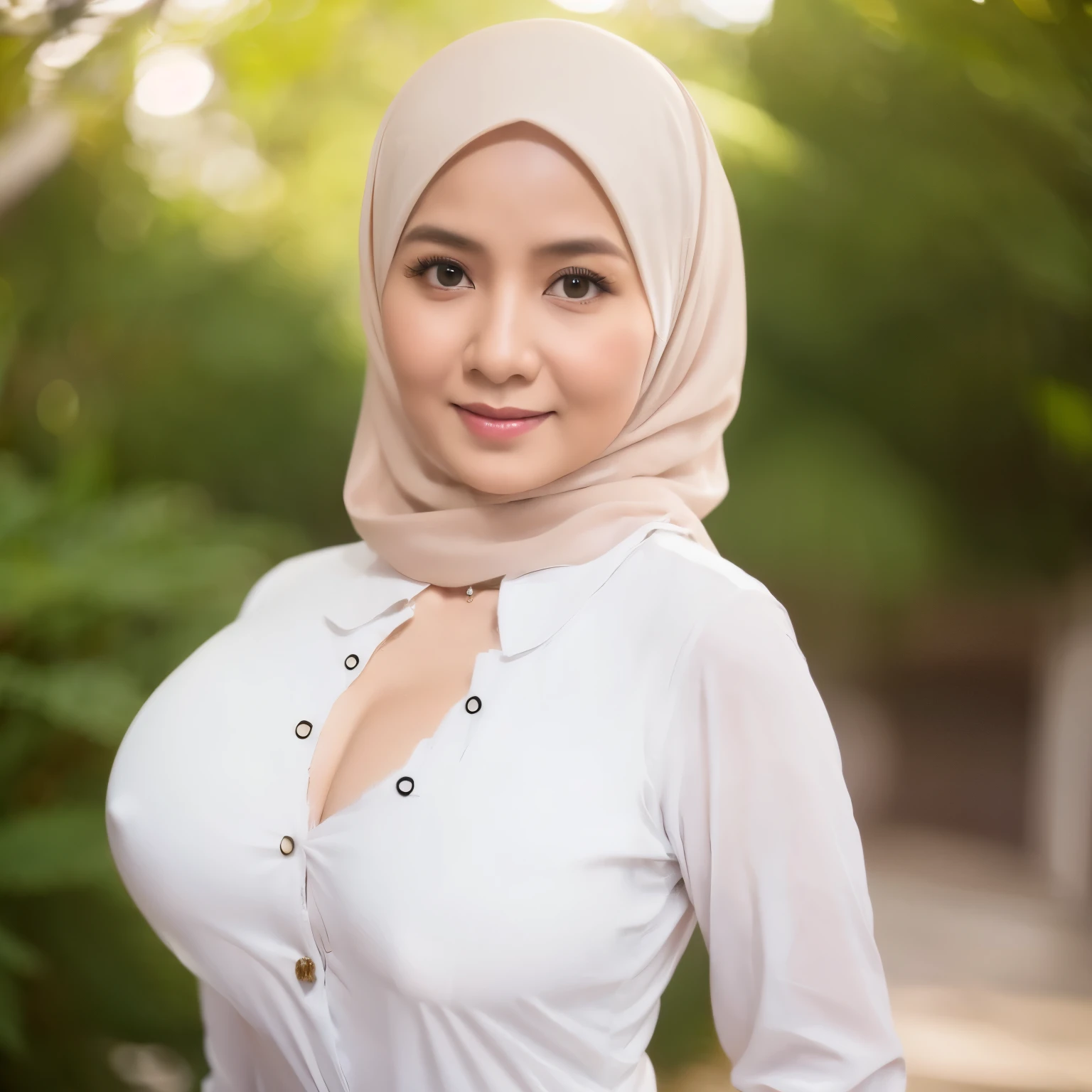 50 years Old, Hijab Indonesian mature woman, Big Tits : 66.9, Gamis, Breast out from her clothes : 1.9, at doctor office, Dark light, at Nighttime