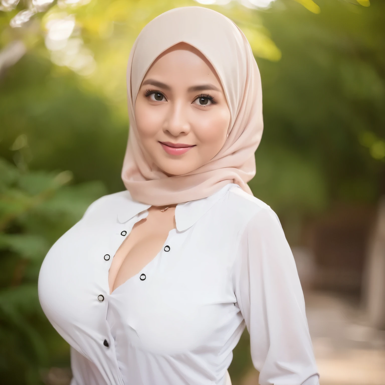 50 years Old, Hijab Indonesian mature woman, Big Tits : 66.9, Gamis, Breast out from her clothes : 1.9, at doctor office, Dark light, at Nighttime