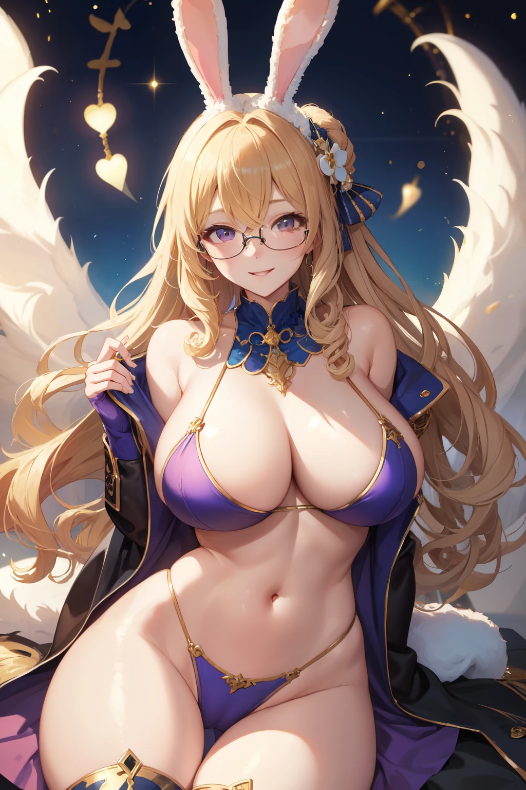 ((Highest quality)), ((masterpiece)), (detailed), One girl, sexy、Glasses、Blonde、Long Hair、Curly Hair、Bunny Suit、smile、High contrast、casino、Big Tits、Adult women、Sharp image quality、