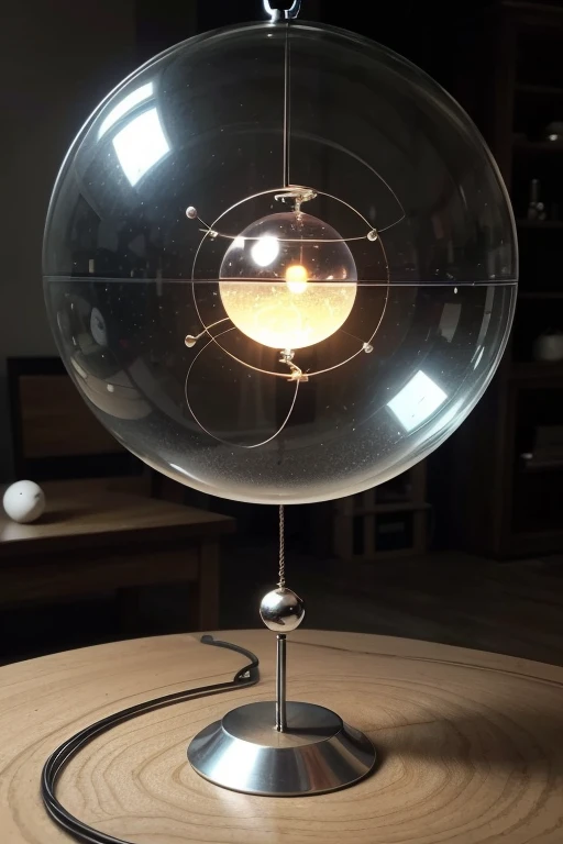 Create pendulum,  a device consisting of a spherical mass attached to an inextensible wire ( pendulum rod that oscillates around a fixed point, create pendulum on table surface,allusion that life materializes in a pendulum , Steel, balance balls