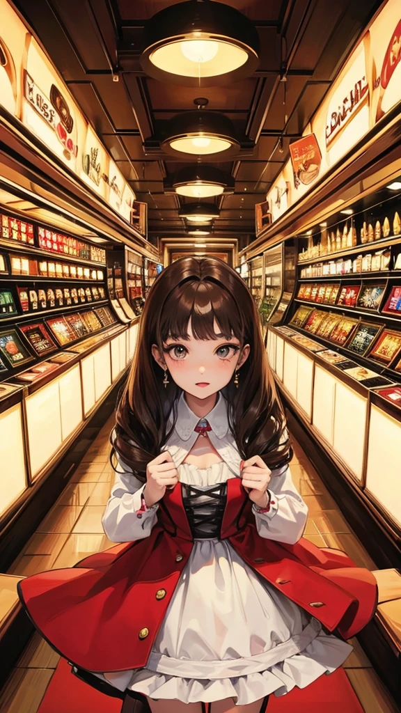 Brunette woman doll in casino with photo camera