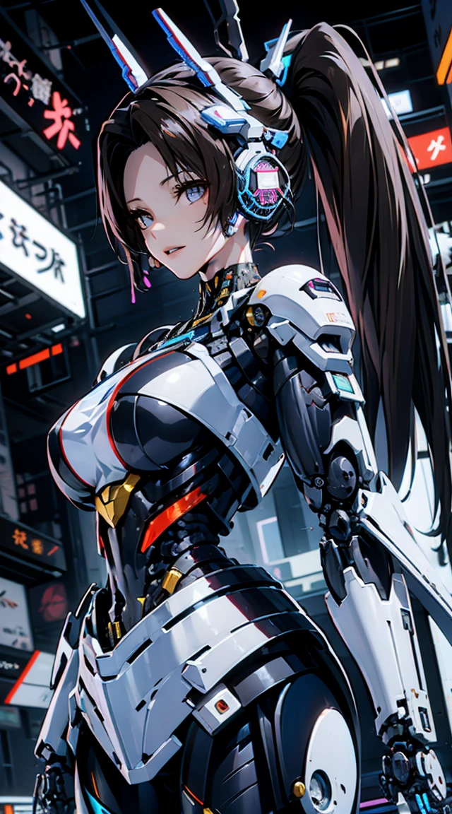 Very detailed, Advanced Details, high quality,  High resolution, 1080P, hard disk, beautiful,(War Machine),Armor War,She has a machine gun in her hand,See the big picture,beautiful,Mecha Cyborg Girl,BATTLE MODE,Mecha Body Girl,She is wearing a futuristic War Machine weapon mecha、(((Mechanical Headgear:1.3)))、(((Cyber Headphones:1.3)))、Close-up of a woman in a futuristic suit, Girl wearing mecha cyber armor, Cyberpunk Anime Girl Mecha, Female Mecha, perfect Anime Cyborg woman, Anime Cyborg, Mech Suit, Anime Mecha Armor, アニメMecha aesthetics, Girl in Armor, beautiful少女サイボーグ, Mecha aesthetics, Japanese Cyborg, Cyber Suit, Cyber Japan style armor、((High ponytail:1.3))、(((Dynamic pose:1.3)))