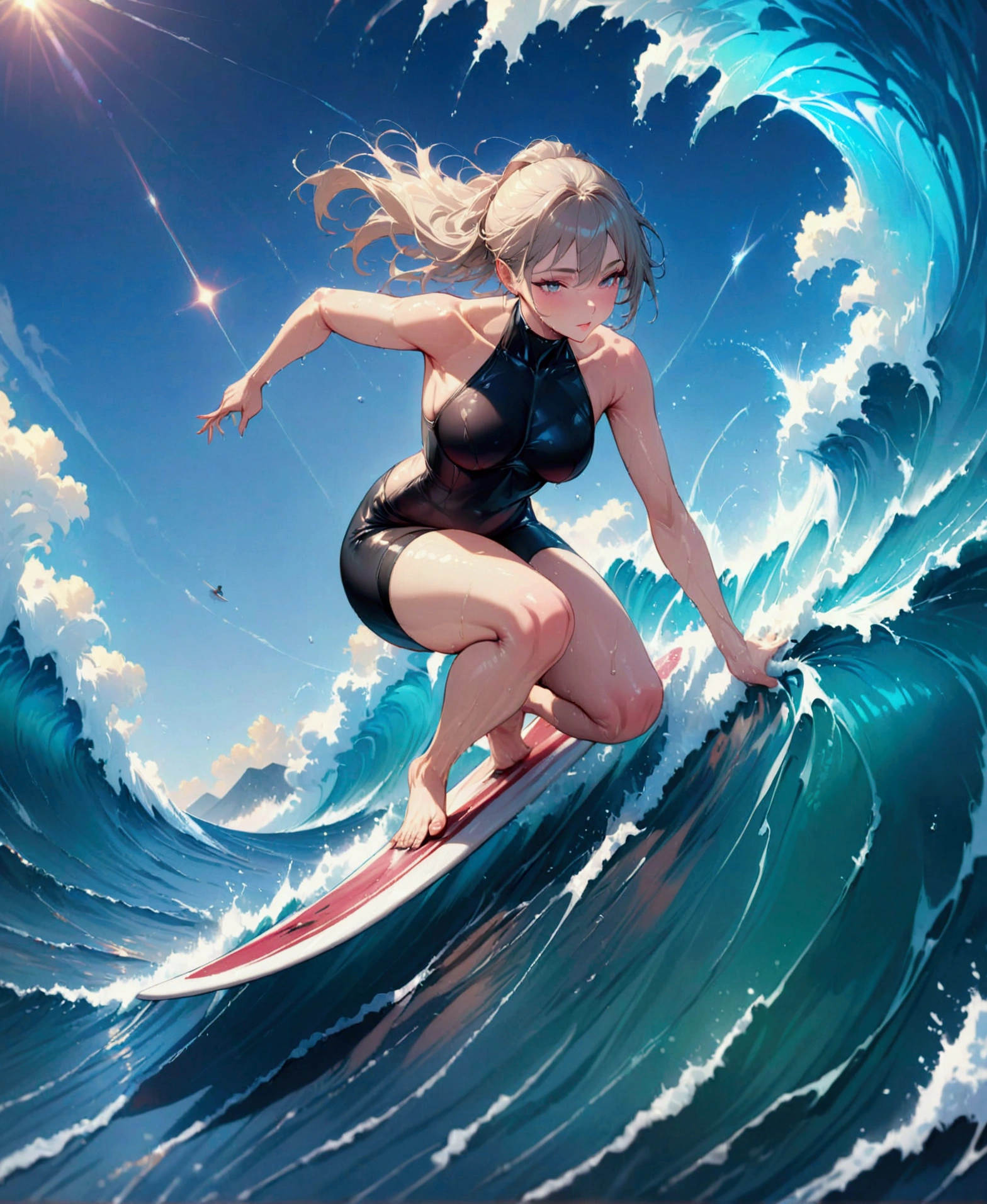 surfing, surfer, (masterpiece:1.2), best quality, high quality, Highres, (hyper detailed),