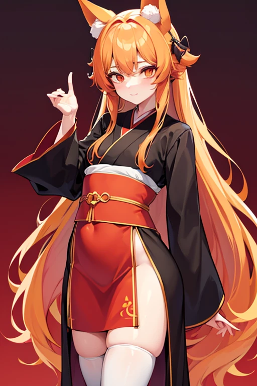 crossdressing,Tsurime,orange eyes,red fox_ears,Rabo de red fox,rot_body hair,Low-tied long body hair,Hanfu,1 girl, looking ahead at viewer 