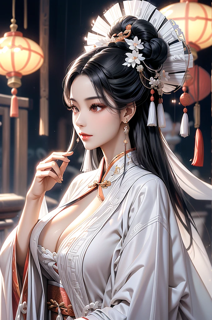 Black Hair, Immortal, Royal sister, Stepmother, White Robe, Taoist robe, Chinese style, Hair Bunch, Woman