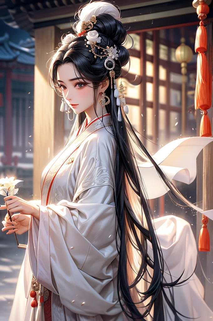 Black Hair, Immortal, Royal sister, Stepmother, White Robe, Taoist robe, Chinese style, Hair Bunch,Mature Woman