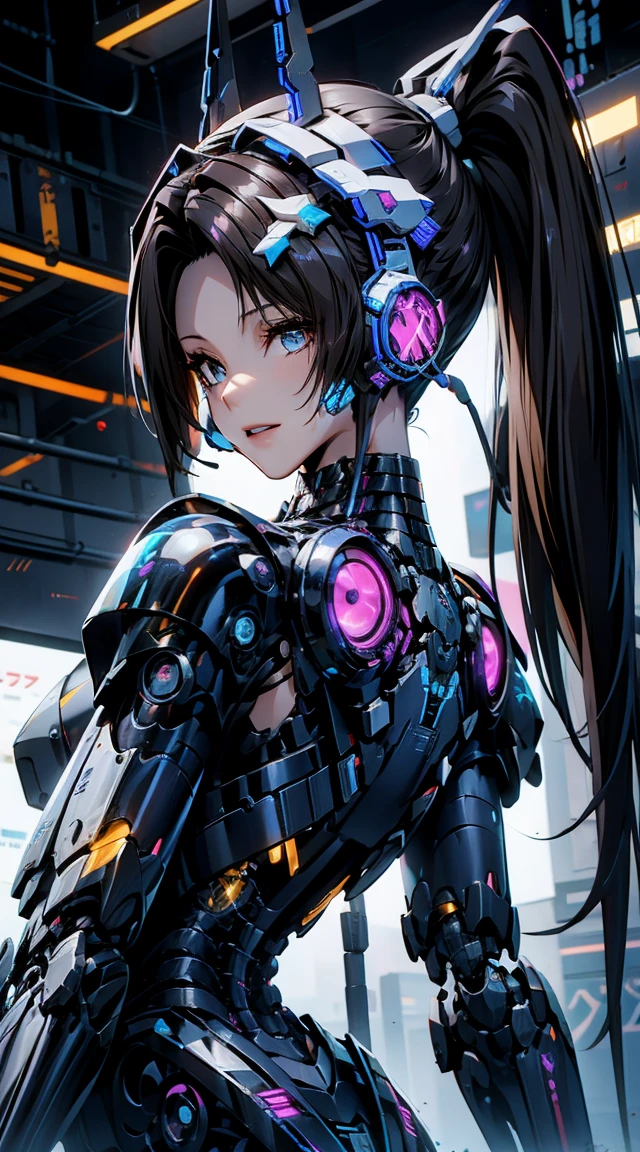 Very detailed, Advanced Details, high quality,  High resolution, 1080P, hard disk, beautiful,(War Machine),Armor War,(She has a machine gun in her hand:1.3),(Dynamic pose:1.3)、beautiful,Mecha Cyborg Girl,BATTLE MODE,Mecha Body Girl,She is wearing a futuristic War Machine weapon mecha、(((Mechanical Headgear:1.3)))、(((Cyber Headphones:1.3)))、Close-up of a woman in a futuristic suit, Girl wearing mecha cyber armor, Cyberpunk Anime Girl Mecha, Female Mecha, perfect Anime Cyborg woman, Anime Cyborg, Mech Suit, Anime Mecha Armor, アニメMecha aesthetics, Girl in Armor, beautiful少女サイボーグ, Mecha aesthetics, Japanese Cyborg, Cyber Suit, Cyber Japan style armor、((High ponytail:1.3))、