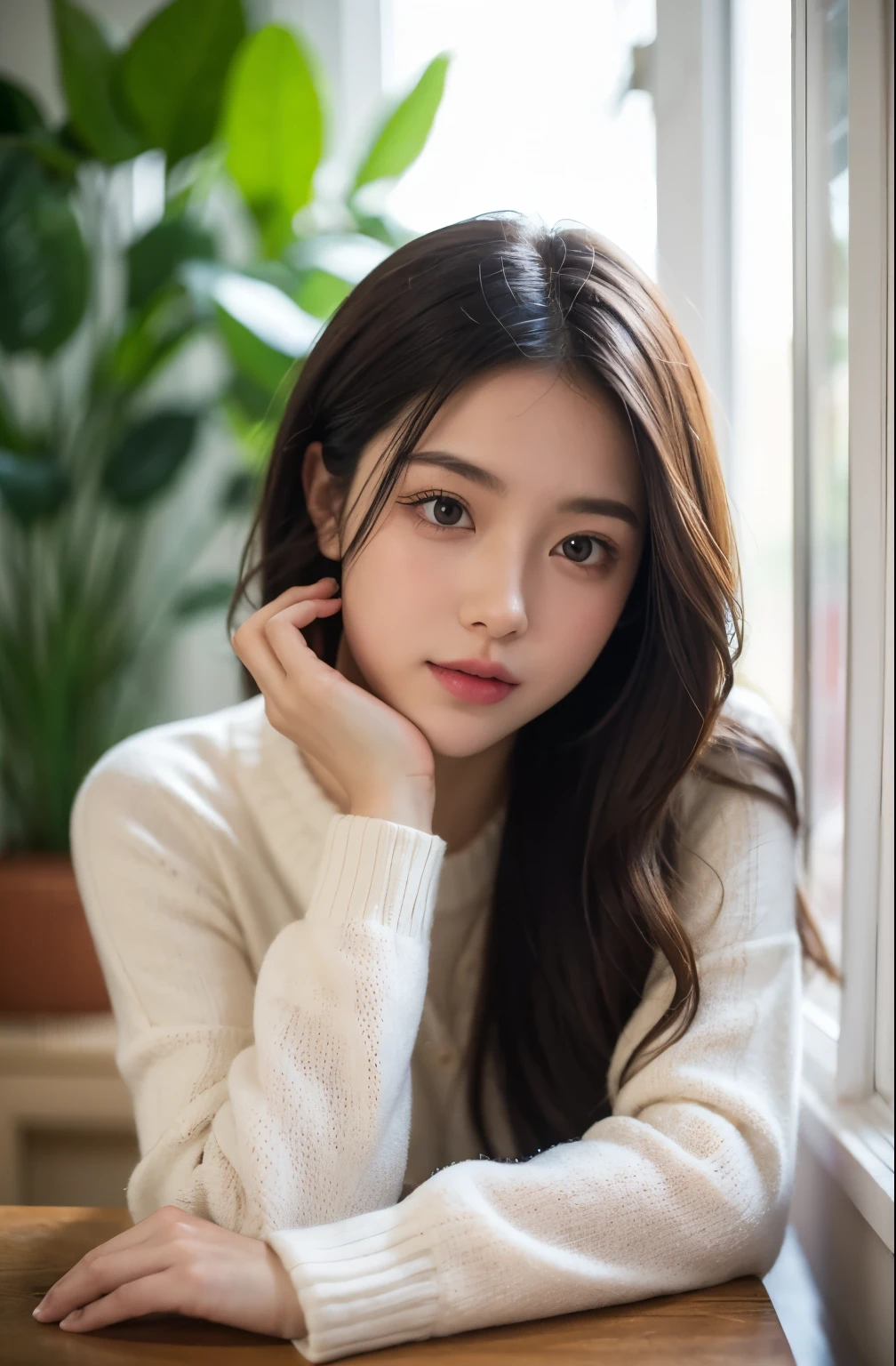 This girl's forehead is a bit big,The nose is somewhat pointed,Skin color is too white,Those lips seem to be thicker than those of ordinary beauties.,There are still many imperfections,But a group together,With a slightly timid expression,and a natural shame