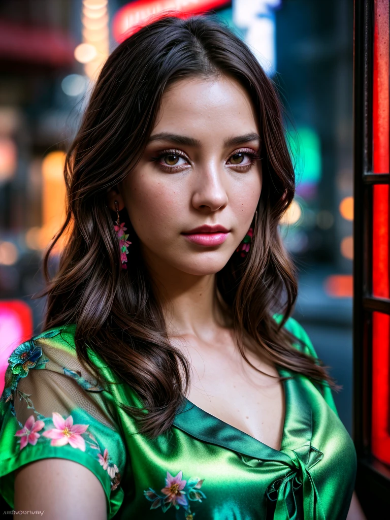 ((Selfie:1.1)), (raw:1.1) photo of (brunette Maj1j3j01-1500:0.99), a woman as a model, modelshoot style, (extremely detailed CG 8k wallpaper unit), photo of the world's most beautiful artwork, majestic professional oil painting by Ed Blinkey, Atey Ghailan, Studio Ghibli, by Jeremy Mann, Greg Manchess, Antonio Moro, trend at ArtStation, trend at CGSociety, Intricate, High detail, sharp focus, dramatic and photorealistic painting art by midjourney and greg rutkowski, (day:1.2), (dimly lit), (neon lights:1.2), (carnival:1.1), (makeup:1.1), ((window in the background)), ((flowery blouse:1.2)), (looking at the viewer:1.3), (detailed students:1.3), (modern clothing:1.2), (club makeup:1.2), (closeup:1.3), (earrings).