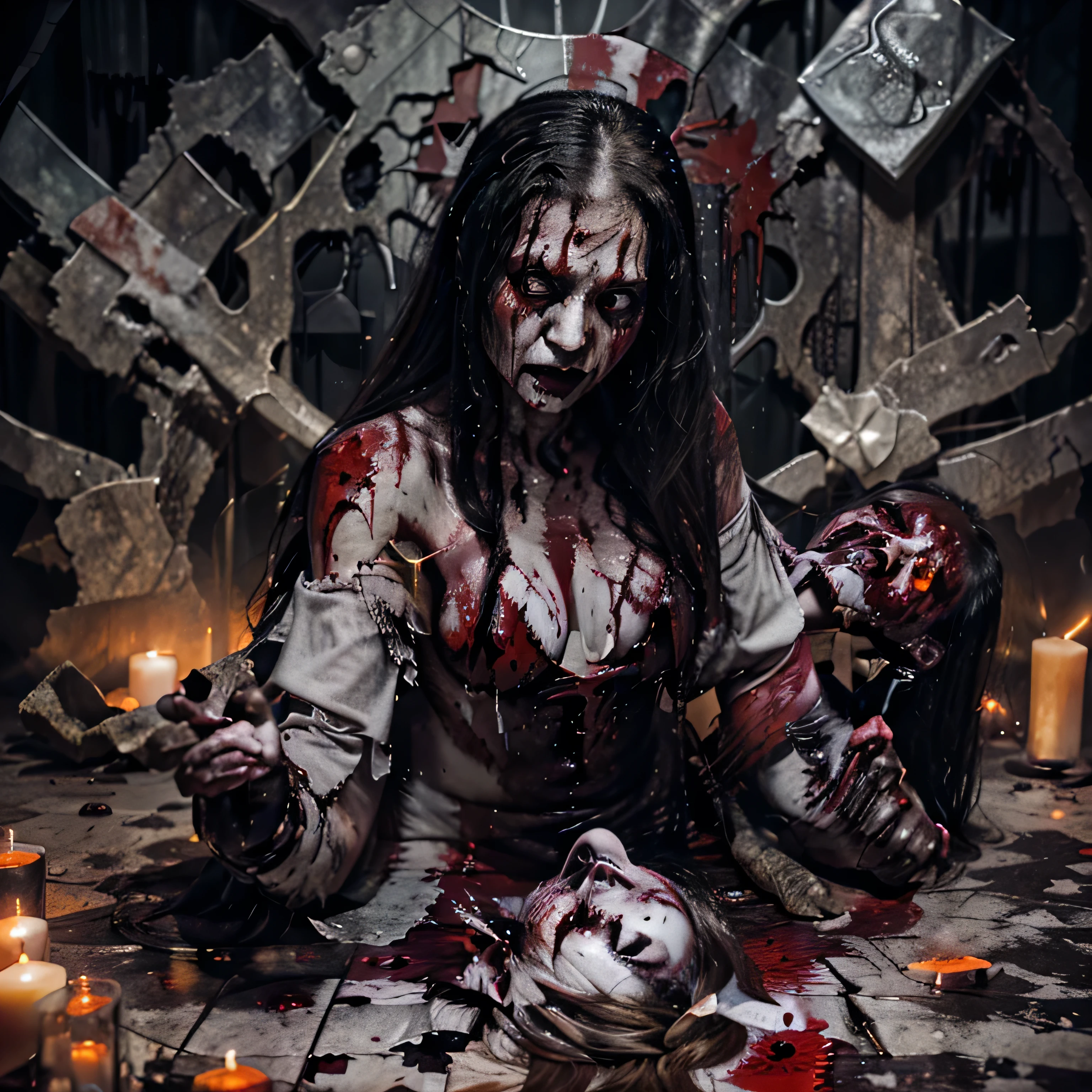 Arafed woman with money and a knife in her hand., personification of greed, scary queen of death, witch paying for her sins, God of Death, evil goddess, gothic maiden shaman, horror fantasy art, dark fantasy and horror art, gothic fantasy art, queen of death, Beautiful and elegant demon queen, fantasy and horror art, ( ( ( horror art ) ) )