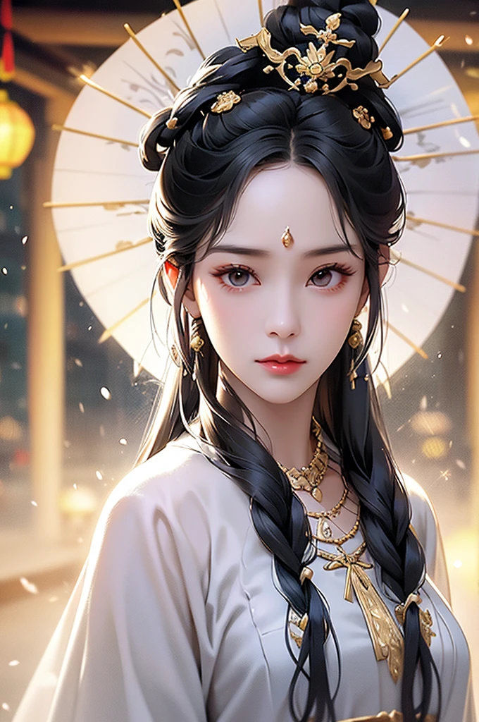 Black Hair, Immortal, Beauty, Royal sister, Stepmother, White Taoist robe, Golden Phoenix Coronet, Hair Bunch, Mature Woman