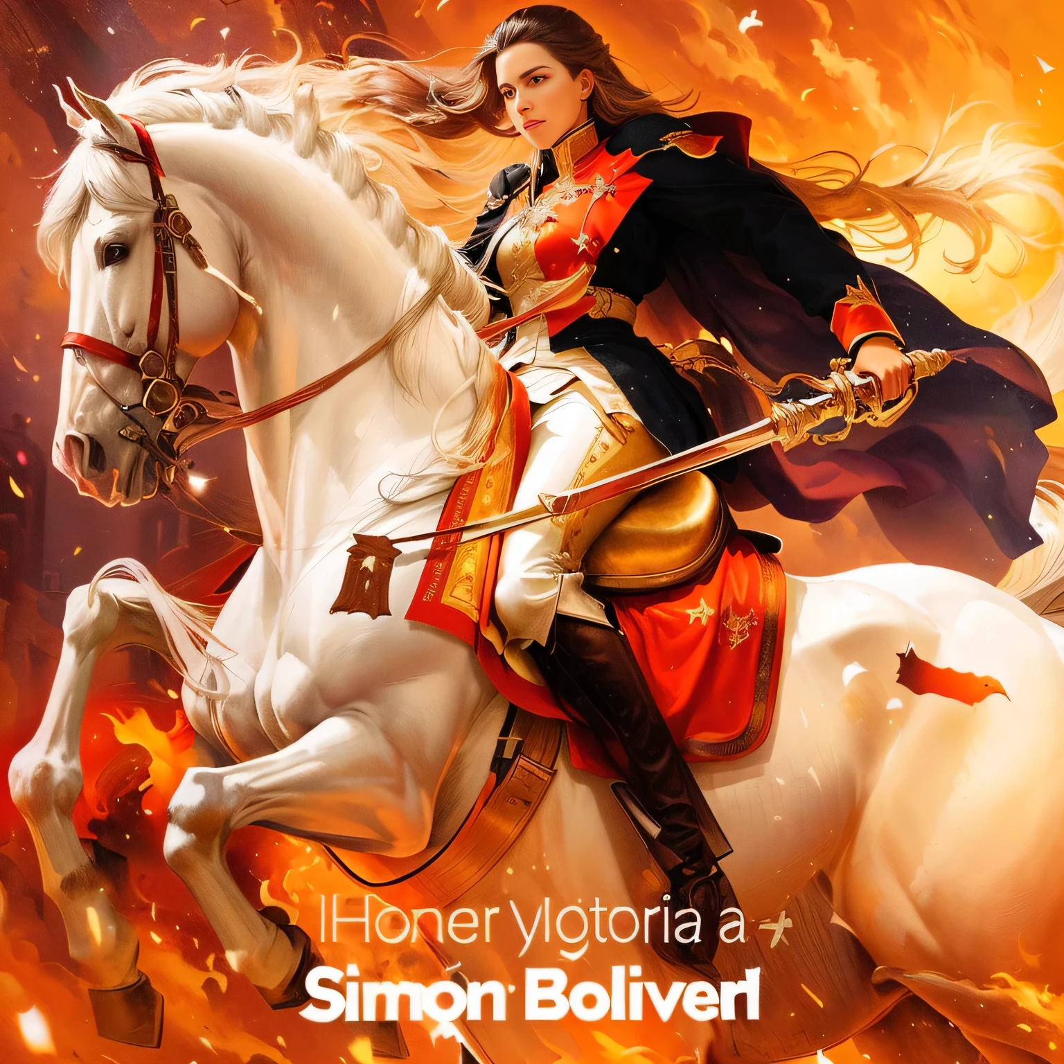 woman riding the white horse representing the liberator of Venezuela