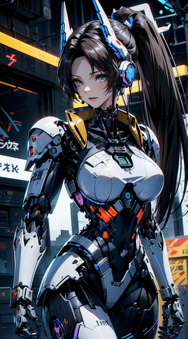 Very detailed, Advanced Details, high quality, High resolution, 1080P, hard disk, beautiful,(War Machine),Armor War,(He has a machine gun in each hand:1.5),(Dynamic pose:1.3)、beautiful,Mecha Cyborg Girl,BATTLE MODE,Mecha Body Girl,She is wearing a futuristic War Machine weapon mecha、(((Mechanical Headgear:1.3)))、(((Cyber Headphones:1.3)))、Close-up of a woman in a futuristic suit, Girl wearing mecha cyber armor, Cyberpunk Anime Girl Mecha, Female Mecha, perfect Anime Cyborg woman, Anime Cyborg, Mech Suit, Anime Mecha Armor, アニメMecha aesthetics, Girl in Armor, beautiful少女サイボーグ, Mecha aesthetics, Japanese Cyborg, Cyber Suit, Cyber Japan style armor、((High ponytail:1.3))、