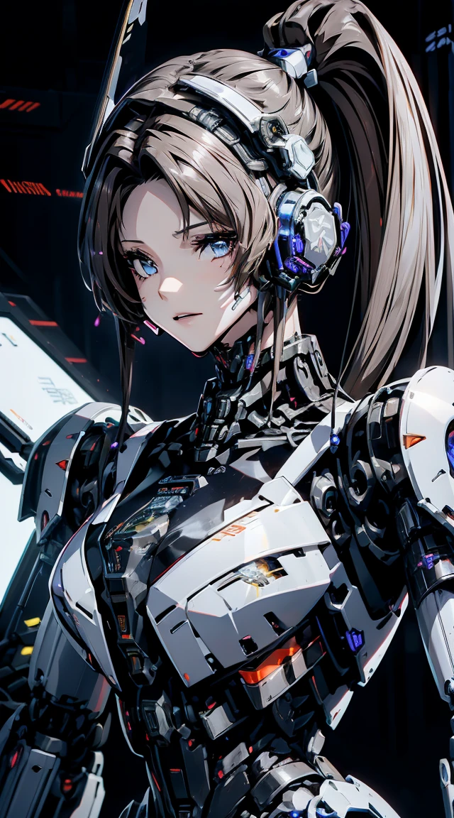 Very detailed, Advanced Details, high quality, High resolution, 1080P, hard disk, beautiful,(War Machine),Armor War,(She has a machine gun in her hand:1.3),(Dynamic pose:1.3)、beautiful,Mecha Cyborg Girl,BATTLE MODE,Mecha Body Girl,She is wearing a futuristic War Machine weapon mecha、(((Mechanical Headgear:1.3)))、(((Cyber Headphones:1.3)))、Close-up of a woman in a futuristic suit, Girl wearing mecha cyber armor, Cyberpunk Anime Girl Mecha, Female Mecha, perfect Anime Cyborg woman, Anime Cyborg, Mech Suit, Anime Mecha Armor, アニメMecha aesthetics, Girl in Armor, beautiful少女サイボーグ, Mecha aesthetics, Japanese Cyborg, Cyber Suit, Cyber Japan style armor、((High ponytail:1.3))、