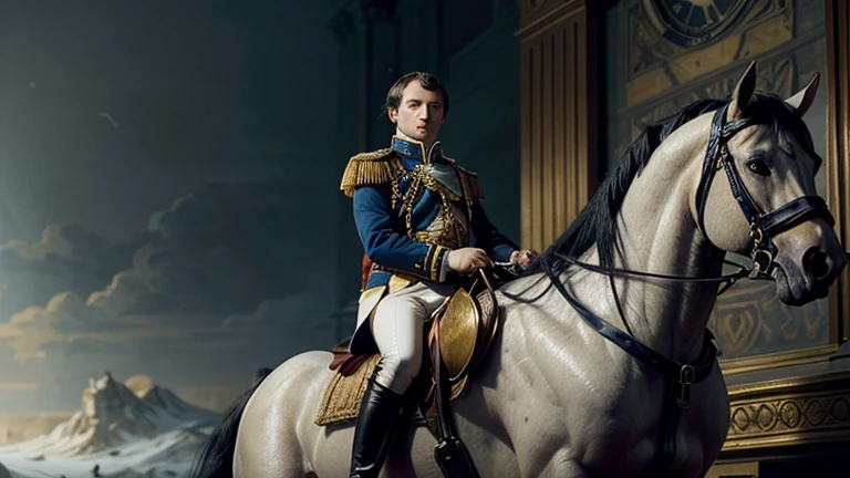 "Rule Like Napoleon: Lessons in Power and Strategy"
Visual Elements:
Central Image:
A commanding image of Napoleon Bonaparte mounted on his iconic white horse, reminiscent of the famous painting "Napoleon Crossing the Alps." He should appear confident and in control, gazing towards the horizon.
Background:
A background reminiscent of battle maps or the famous battlefield of Waterloo, with dark and dramatic colors like blues and golds to convey power and authority.
Highlight Text:
"The 48 Laws of Power" in large, impactful letters.
Smaller subtitle: "Rule Like Napoleon".
Design Elements:
Chess icons or game pieces to represent strategy.
A clock or hourglass to symbolize time and urgency in power decisions.
Colors:
Shades of blue, gold, and red to symbolize royalty, power, and authority.
Style:
A dramatic and authoritative style that conveys a sense of leadership and influence.
Book Inspiration:
Base it on the laws that mention strategy, leadership, and the importance of maintaining a public image.
Highlight how Napoleon applied these laws in his rise to power and how his mistakes also serve as lessons.