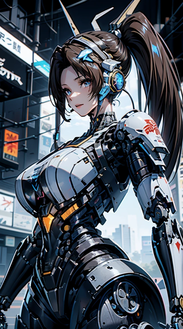 Very detailed, Advanced Details, high quality, High resolution, 1080P, hard disk, beautiful,(War Machine),Armor War,(He has a machine gun in his hand:1.3),(Dynamic pose:1.3)、beautiful,Mecha Cyborg Girl,BATTLE MODE,Mecha Body Girl,She is wearing a futuristic War Machine weapon mecha、(((Mechanical Headgear:1.3)))、(((Cyber Headphones:1.3)))、Close-up of a woman in a futuristic suit, Girl wearing mecha cyber armor, Cyberpunk Anime Girl Mecha, Female Mecha, perfect Anime Cyborg woman, Anime Cyborg, Mech Suit, Anime Mecha Armor, アニメMecha aesthetics, Girl in Armor, beautiful少女サイボーグ, Mecha aesthetics, Japanese Cyborg, Cyber Suit, Cyber Japan style armor、((High ponytail:1.3))、