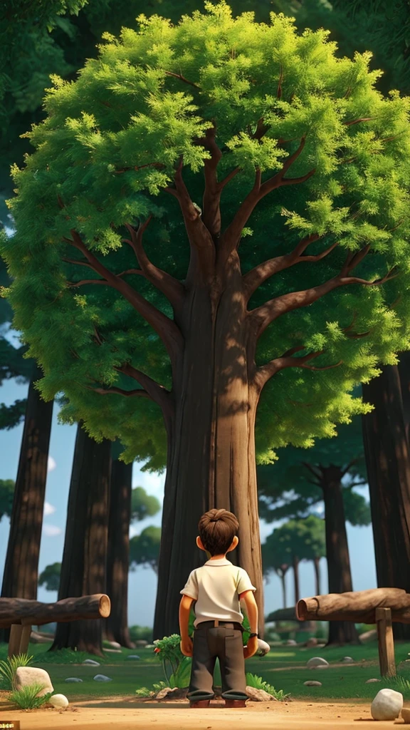 Growth: Man watching a seed grow into a strong tree..