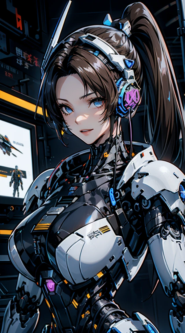 (head shot:1.6)、Very detailed, Advanced Details, high quality, High resolution, 1080P, hard disk, beautiful,(War Machine),Armor War,(He has a machine gun in each hand:1.5),(Dynamic pose:1.3)、(attack posture:1.3)、beautiful,Mecha Cyborg Girl,BATTLE MODE,Mecha Body Girl,She is wearing a futuristic War Machine weapon mecha、(((Mechanical Headgear:1.3)))、(((Cyber Headphones:1.3)))、Close-up of a woman in a futuristic suit, Girl wearing mecha cyber armor, Cyberpunk Anime Girl Mecha, Female Mecha, perfect Anime Cyborg woman, Anime Cyborg, Mech Suit, Anime Mecha Armor, アニメMecha aesthetics, Girl in Armor, beautiful少女サイボーグ, Mecha aesthetics, Japanese Cyborg, Cyber Suit, Cyber Japan style armor、((High ponytail:1.3))、
