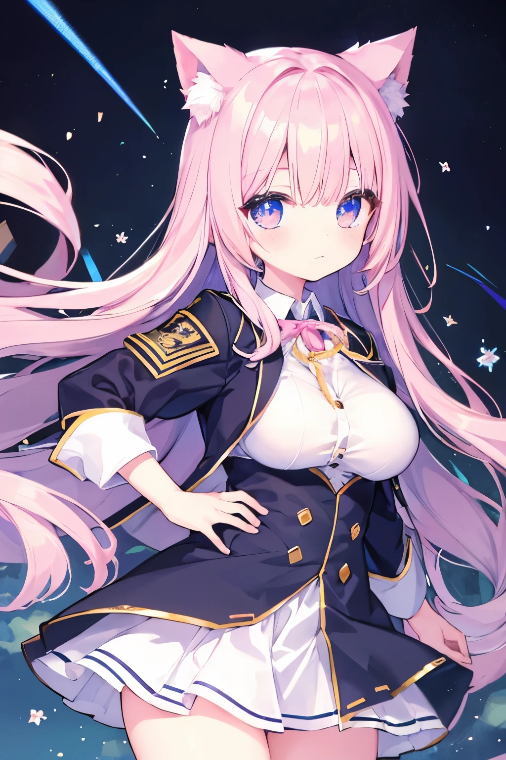 NSFW,Navy uniform、Elementary school girl、7-year-old girl,Pink shortcuts,Very beautiful and Shining Eyes、Shining Eyes、1 girl、Large Breasts、Cat ear、
