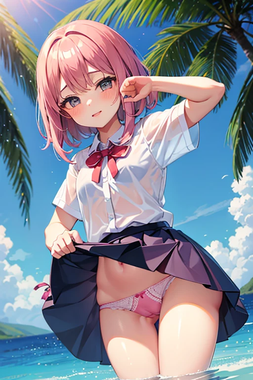 5 girls lifting their skirts to show their transparent and wet panties