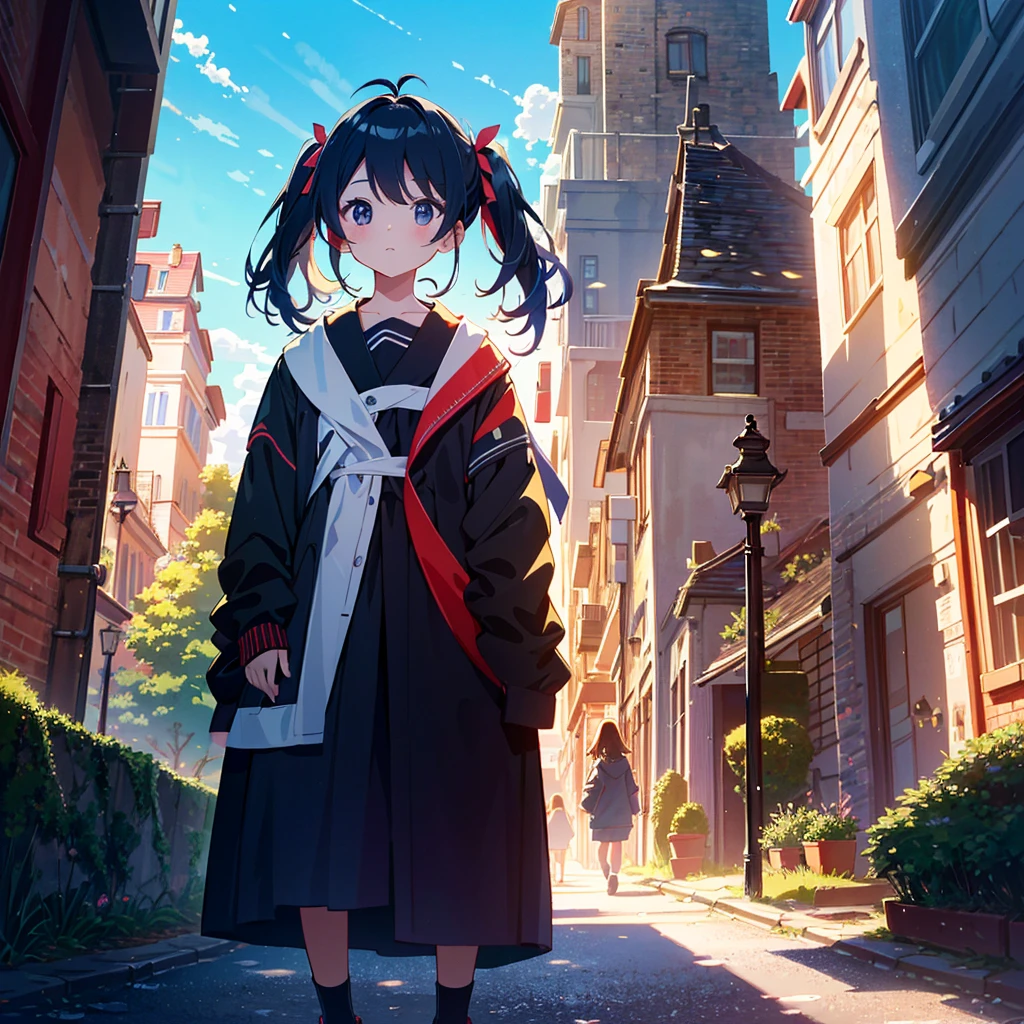 5 years old, London design, , background is daytime, full body, MasterPeace, best quality looking at viewer, come out in color, you are an anime beauty design professional and you must always generate 2 or more illustrations. Please believe in your own growth and draw an illustration of a masterpiece that is fast and cute beyond limits.