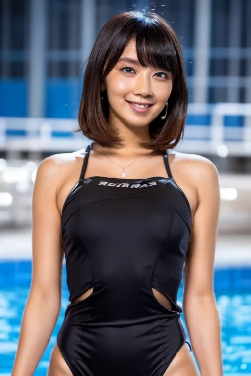 gorgeous woman, 1 girl, white onepiece swimsuit:1.2, skinny, healthy, perfect body:1.2, abs:1.1,  Gold hair:1.400, Rain Wet, wet body:1.2, night pool room:1.6, ultra-detailed face, detailed lips, detailed eyes, double eyelids, pubic hair, black skin, trimmed bangs, shy smile, (best quality,8k,masterpiece:1.3)  Frontal and full-body shot Pussy line 開脚