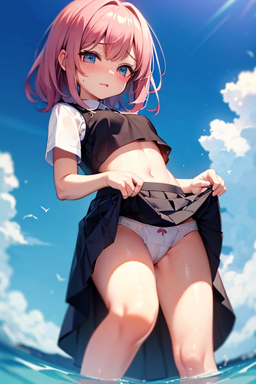 5 year old girls lifting their skirts without panties while wet