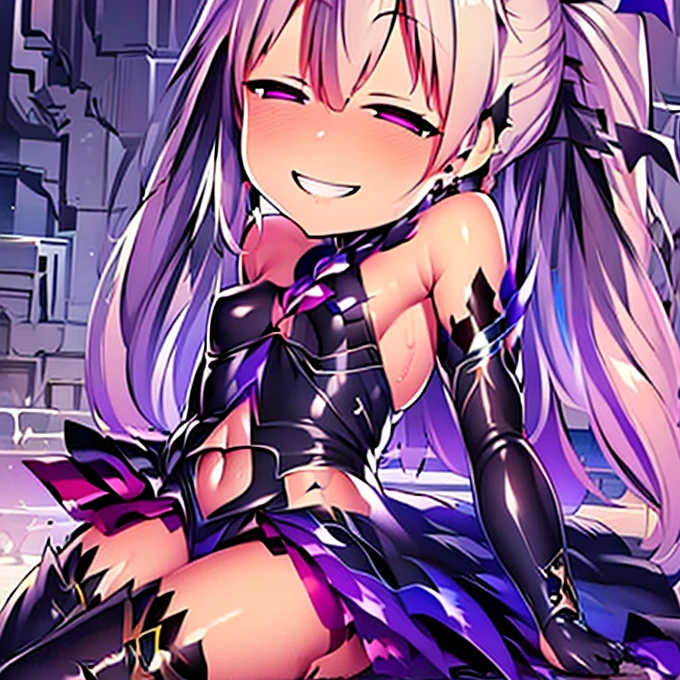 (Highest quality:1.2), 1 girl, Vibrant colors, Dreamy lighting, detailed floral background, Wicked Smile, alone, ponytail, Star-shaped hairpin, Black feather hairpin, nail art