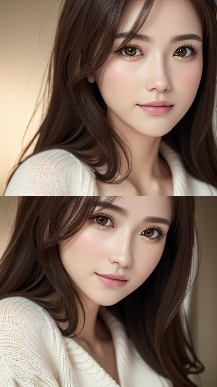 (Representative works:1.3)、(8k、Realistic、RAW Photos、Best image quality:1.4)、(30 year old mature woman)、Small face、Beautiful Face、(Realistic Face)、No makeup、Natural Makeup、light makeup、 (Dark brown hair)、Beautiful hairstyle、Realistic eyes、Beautiful details、 (Realisticな肌)、Beautiful Skin、 (sweater)、 Confused、 charm、超High resolution、Ultra-realistic、 High resolution、Golden Ratio