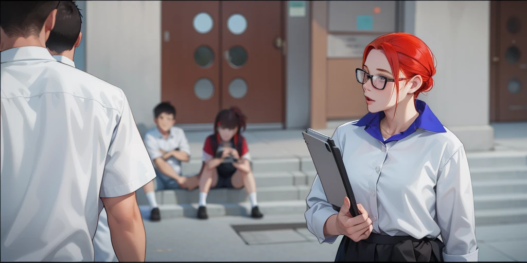 37-year-old red-haired female teacher is speaking maliciously