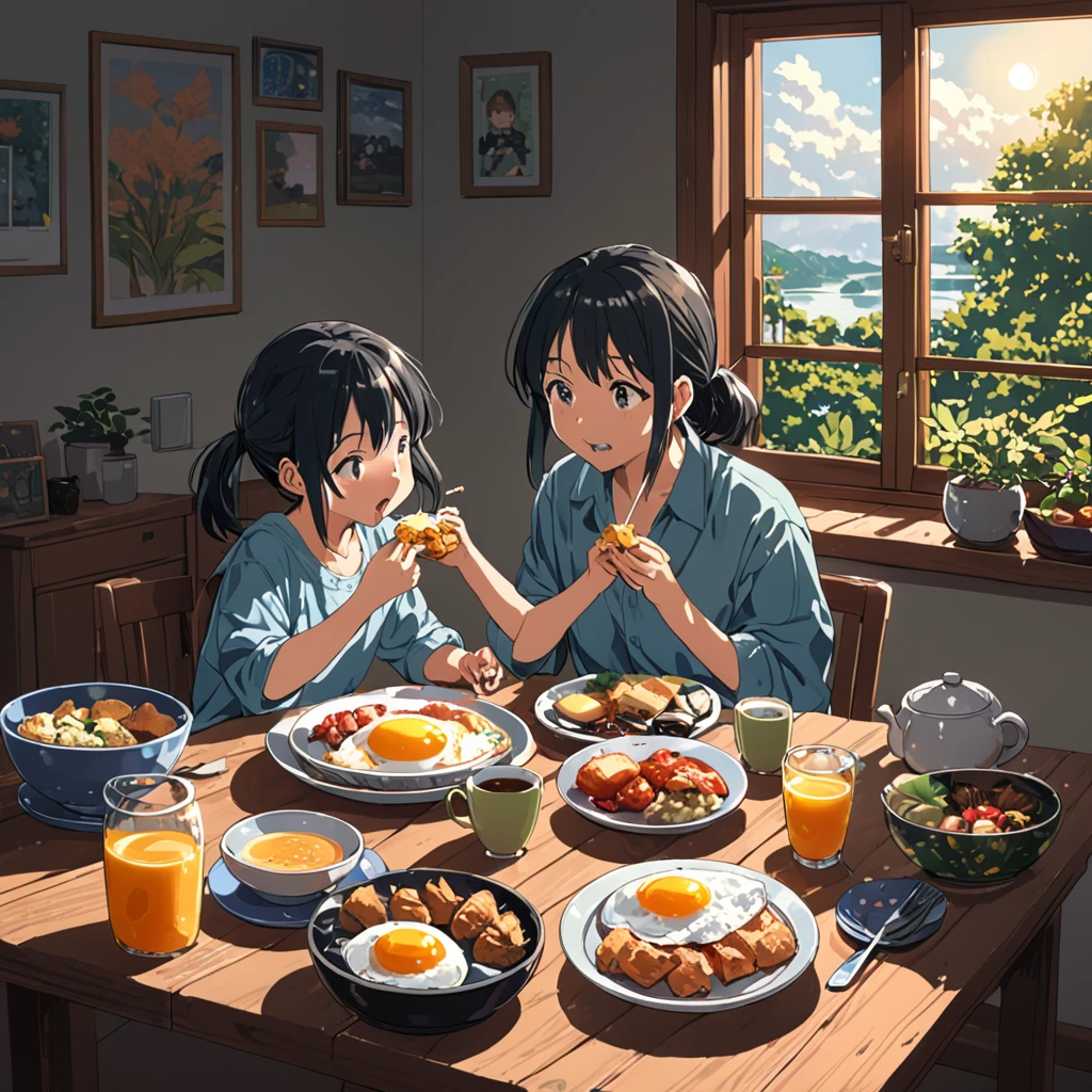 ((Anime: 1.4, Illustration)), (Masterpiece, Top Quality, Best Quality),(Filipino style) (Ultra-Detailed, Absolutely Resolution), ((16k, HIGH RES)) (family, eating food, breakfast, sunshine, morning, lighting), ( Anime: 1.4, Illustration)), (Masterpiece, Top Quality, Best Quality), (Ultra-Detailed, Absolutely Resolution). Ak {Lofi Art, Style of Laurie Greasley, Style of Makoto Shinkai, Anime Aesthetic}, BREAK {(Produces IMAGES WITH ITH INFORMATION THAN 40 Million Pixels with Cinematic-Like Detailed Textures S Hot on a Sony slur).}