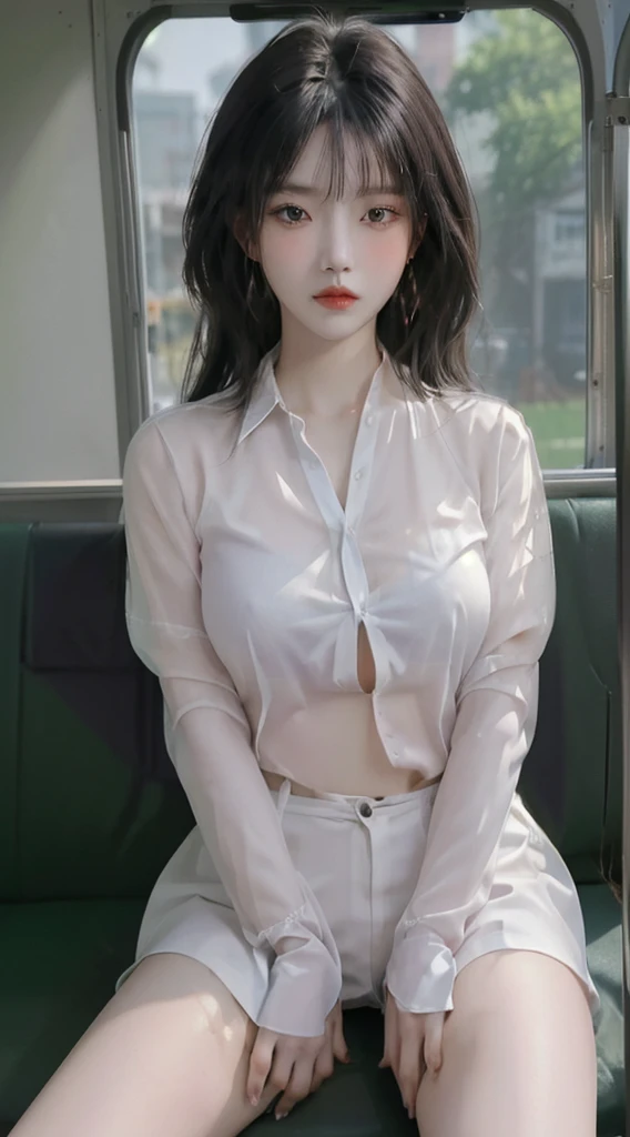 (in 8K、Raw photography、Highest Quality、realisitic、Photorealsitic、Professional Lighting、masterpiece、extremely delicate and beautiful、Highly detailed、finely detail、ultra-detailliert、hight resolution、full-shot)、Several men were huddled on the train、1girl in、One woman in white see-through blouse、Beautiful face:1.5、slim proportions、small tits:2、small tits、Young man in suit、Hug her from behind:1.5、Other young men flipping pastel pink skirts、Draw in clear detail whose hand it is、(((See-through white blouse wet with sweat)))、(((You can see the protrusion of the nipple through the blouse)))、Eyes open:3、moaning in pain、feeling in pain、auw、Following the pain、moaning in pain、Pain in the face frowning、I'm looking at you、On the train、It's crowded on the train、