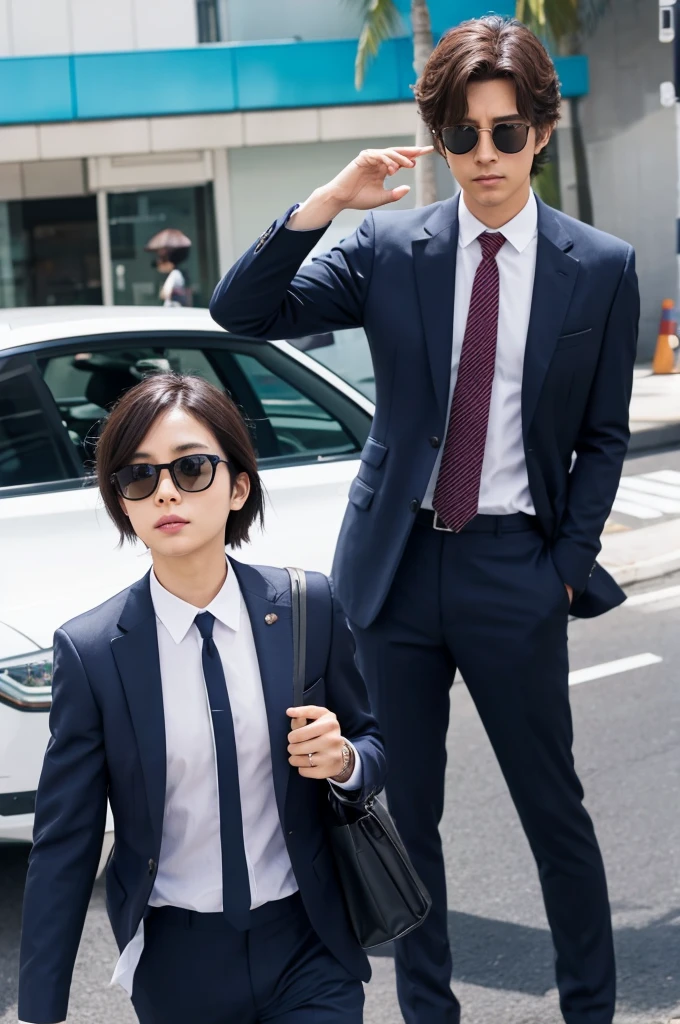 suit、sunglasses、Chase