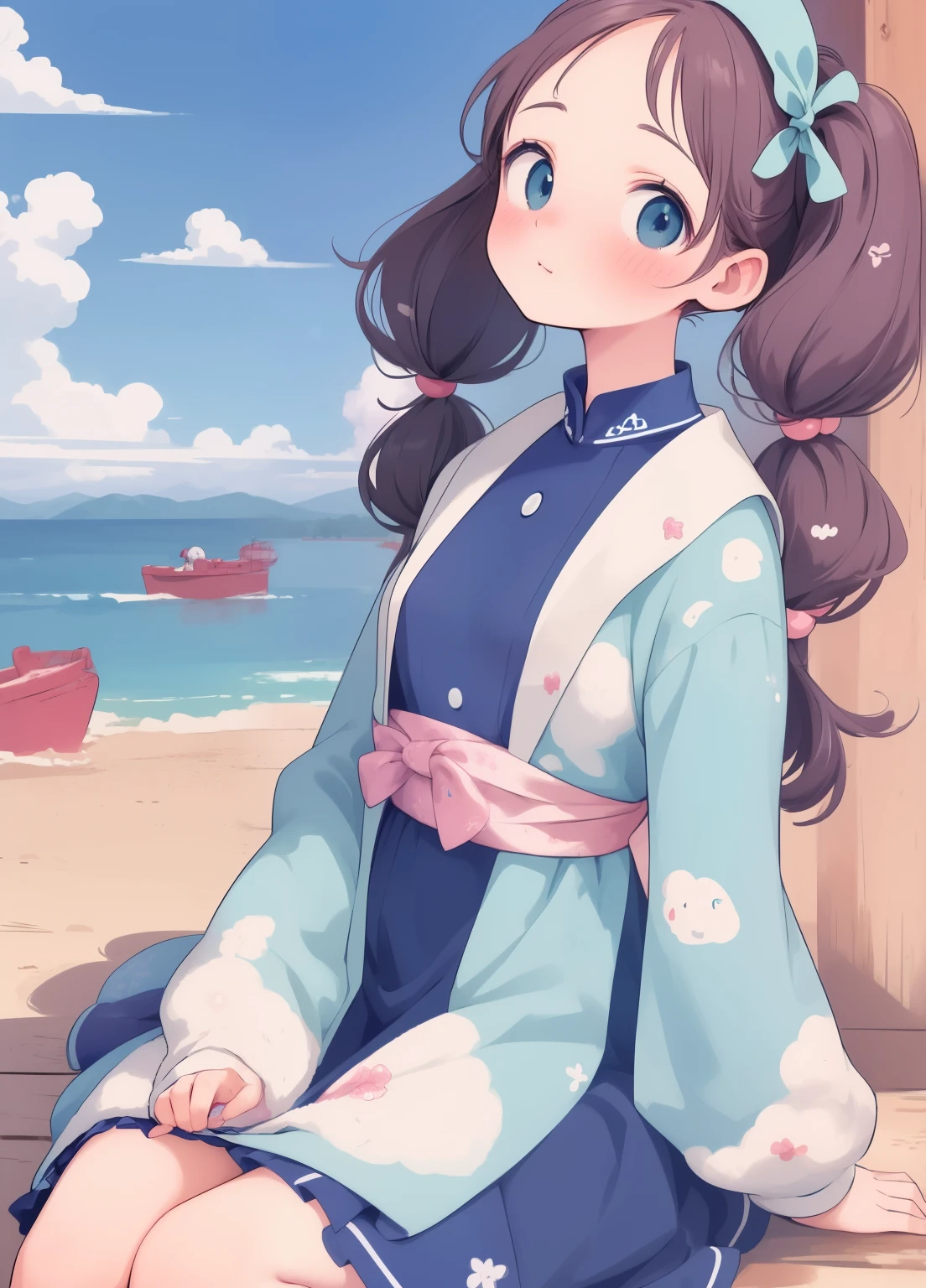 (masterpiece、Highest quality、Highest quality、Official Art、Beautiful and beautiful:1.2)、(One girl:1.3)Hatsune Miku、Twin tails,Beautiful breasts, Katsushika Hokusai,Anime - Style image of a woman in a blue dress sitting on the ground, , Cute anime waifu in a nice dress, (Anime Girls), , Anime Girls, Small curves , かわいいAnime Girls, On pixiv, irritating, かわいいAnime Girls, 美しいAnime Girls, 魅力的なAnime Girls, Nurse girl, 魅惑的なAnime Girls