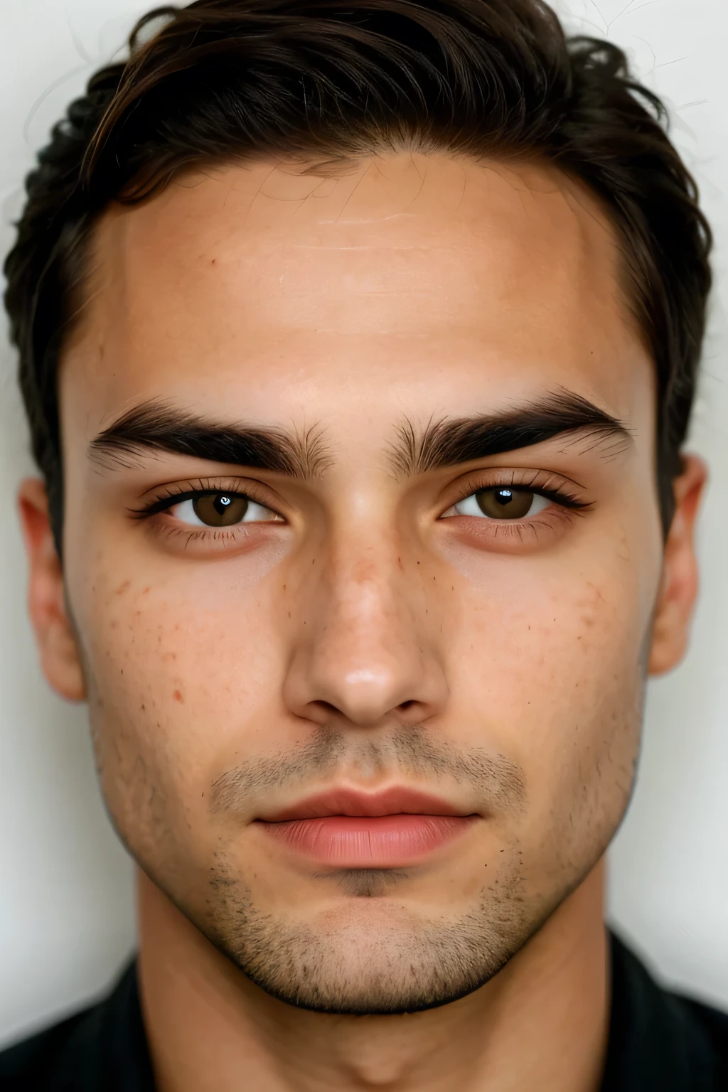 closeup look of eyes 1 pair of eyes, male eyes, with thick brows and long eyelashe and brown eyes with freckles